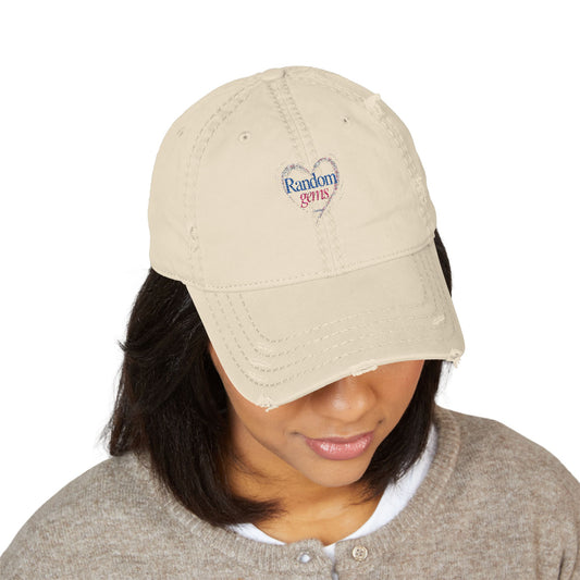 Distressed Dad Hat with Embroidered Heart, Casual Baseball Cap, Vintage Style Hat, Gift for Dad, Summer Accessory, Relaxed Fit Cap